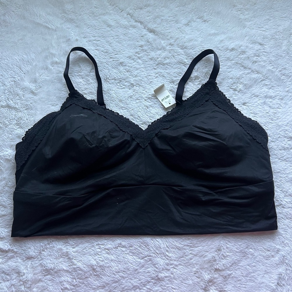 Aerie Real Good Black Lace Trim Wireless Bralette XXL 069-2693-3371 Cozy Comfort